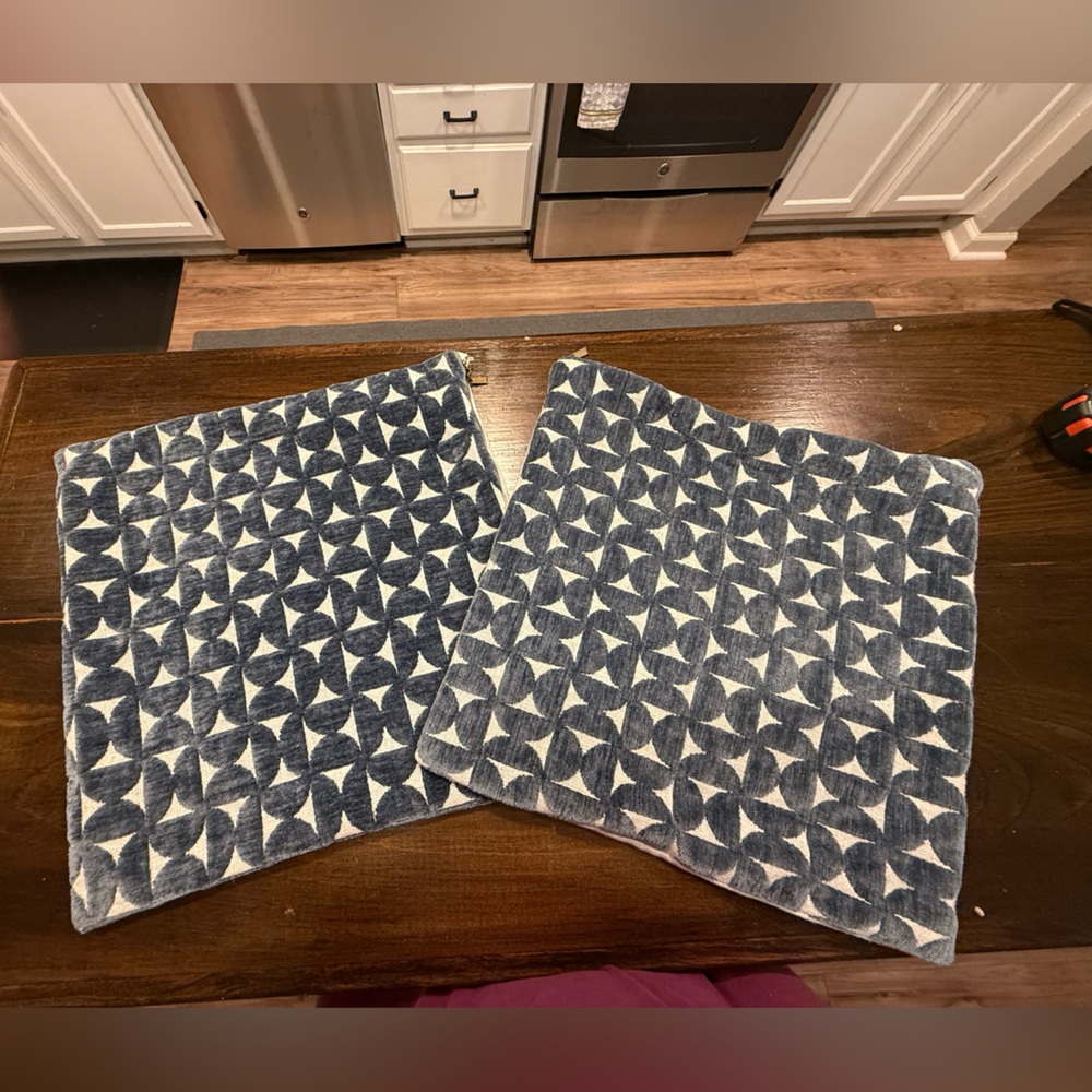Set of 2 Blue Cream Geometric Throw Pillow Covers 20x20